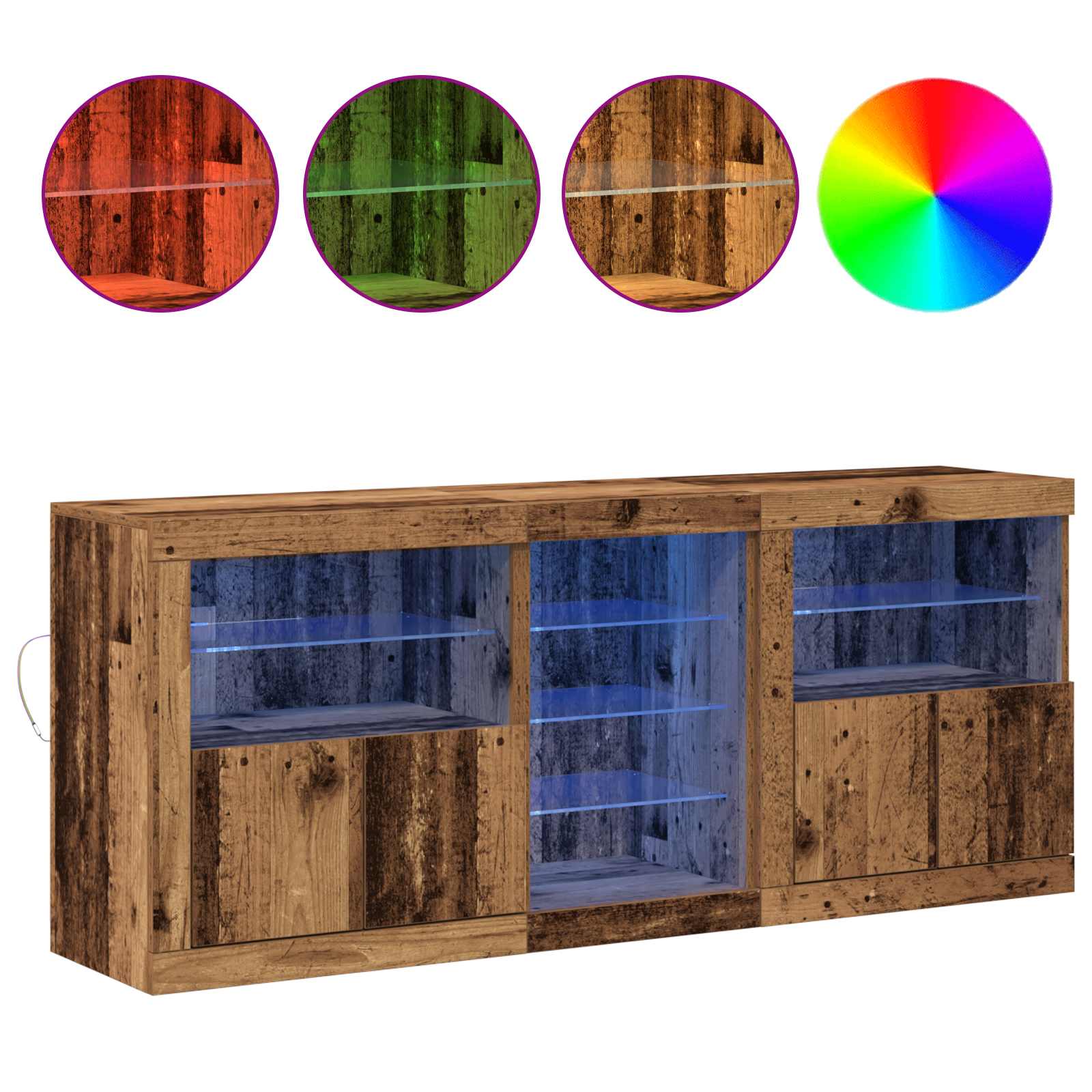 LED-Sideboard Altholz 162 x 37 x 67 cm Holzwerkstoff