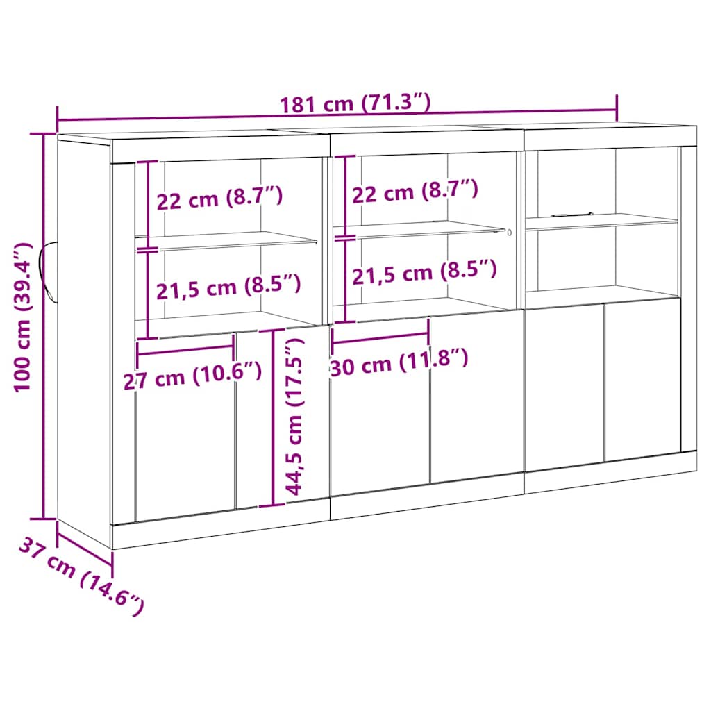 LED-Sideboard Altholz 181,5 x 37 x 100 cm Holzwerkstoff