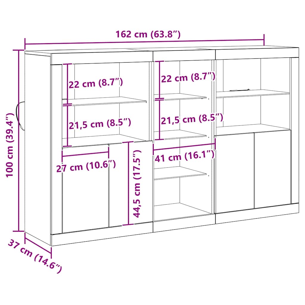 LED-Sideboard Altholz 162 x 37 x 100 cm Holzwerkstoff