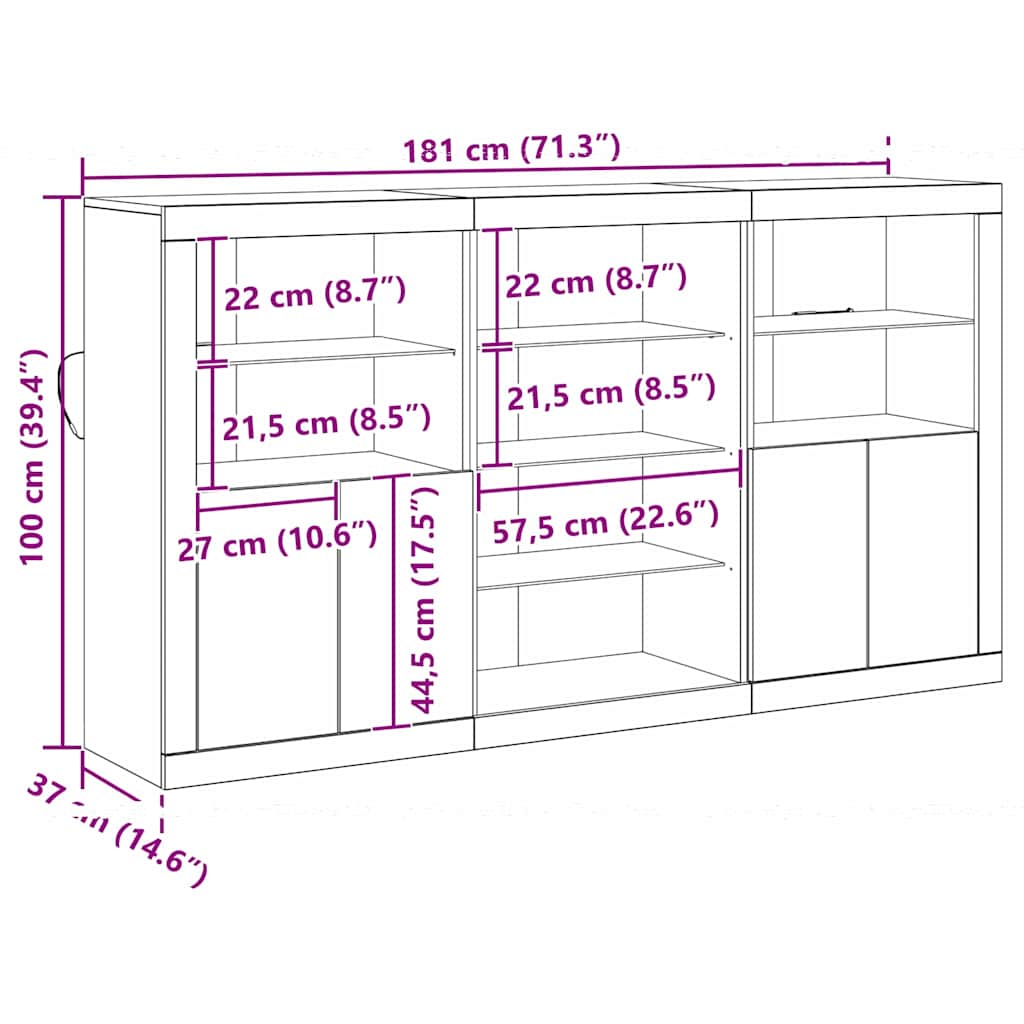 LED-Sideboard Altholz 181,5 x 37 x 100 cm Holzwerkstoff