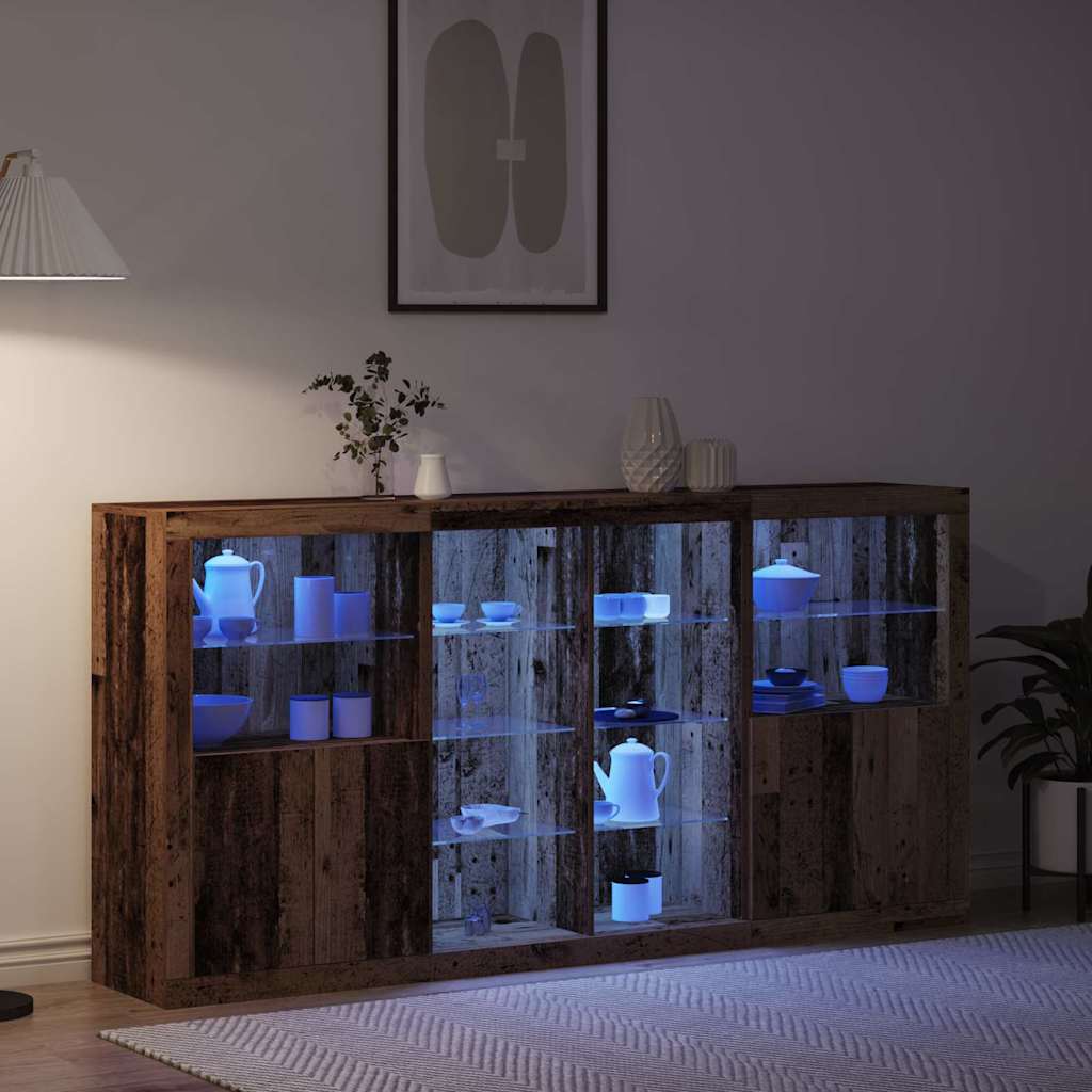 LED-Sideboard 3 stk. Altholz 202 x 37 x 100 cm Holzwerkstoff