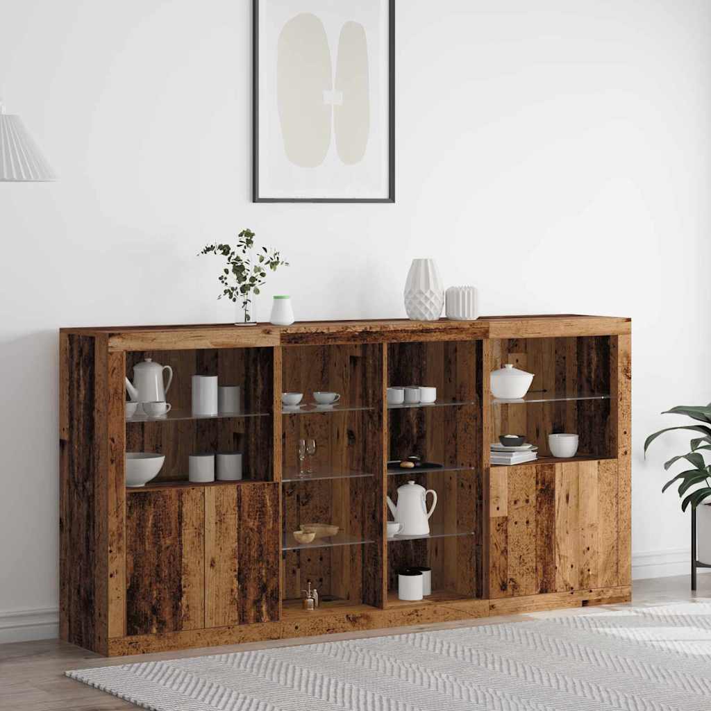 LED-Sideboard 3 stk. Altholz 202 x 37 x 100 cm Holzwerkstoff