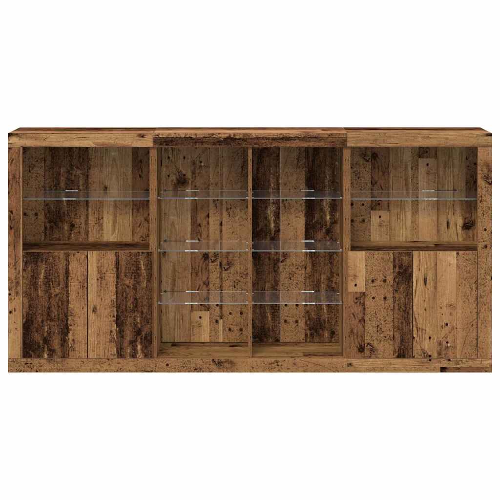 LED-Sideboard 3 stk. Altholz 202 x 37 x 100 cm Holzwerkstoff