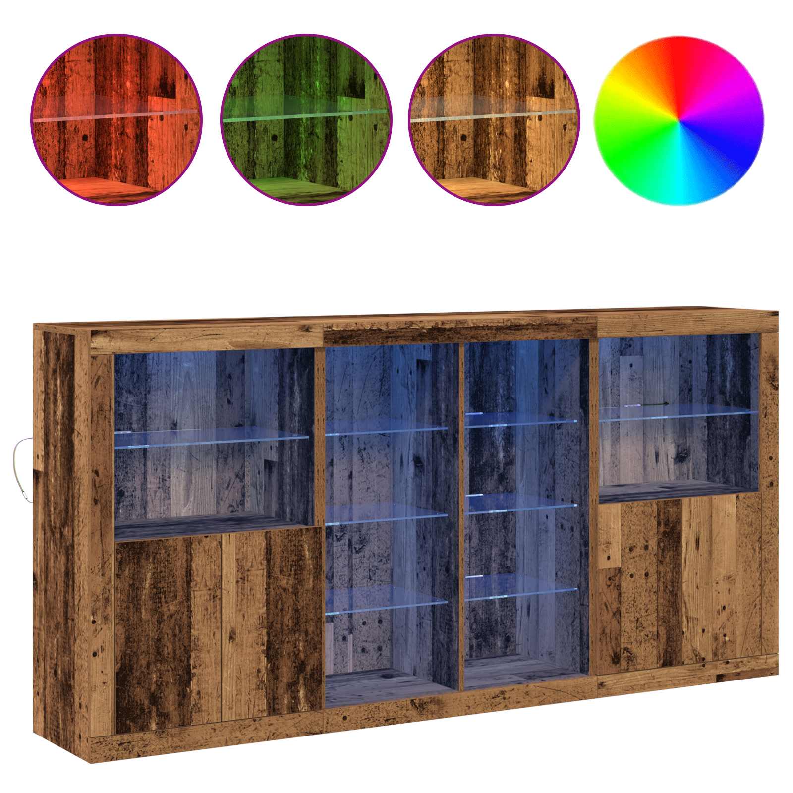 LED-Sideboard 3 stk. Altholz 202 x 37 x 100 cm Holzwerkstoff