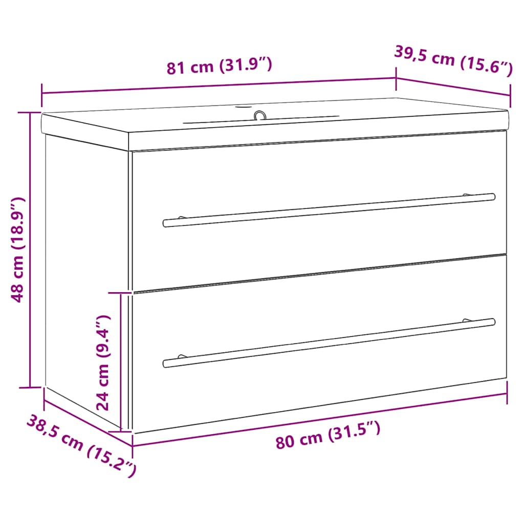 Waschbeckenunterschrank mit Becken mit Schubladen 2 pcs Altholz