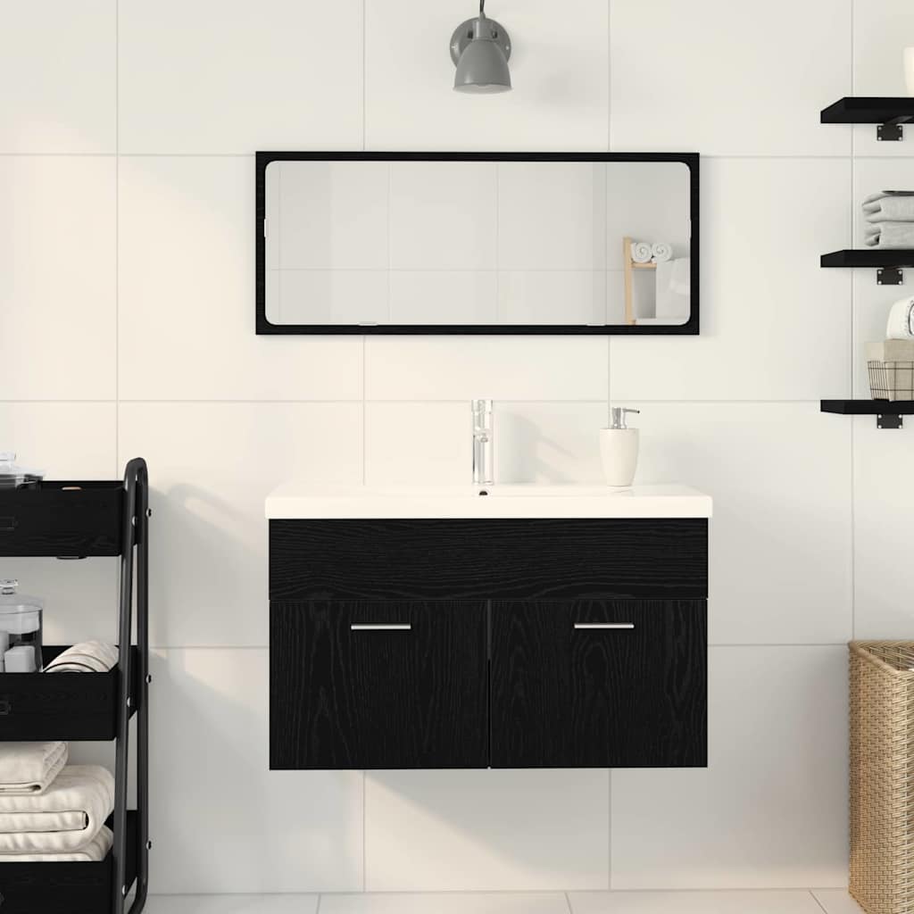 Badezimmerschrank Schwarz Eichen-Optik 90 x 38,5 x 46 cm