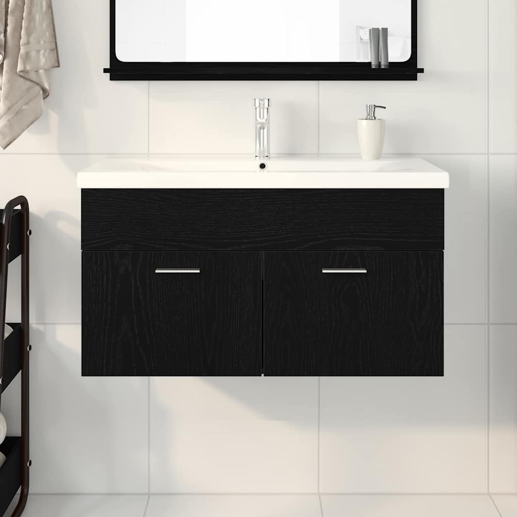 Badezimmerschrank Schwarz Eichen-Optik 90 x 38,5 x 46 cm