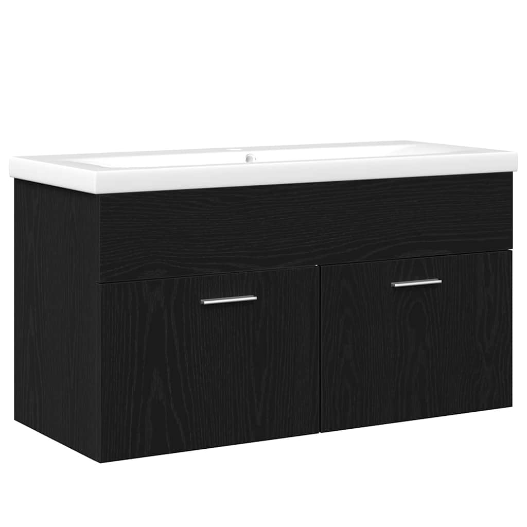Badezimmerschrank Schwarz Eichen-Optik 90 x 38,5 x 46 cm