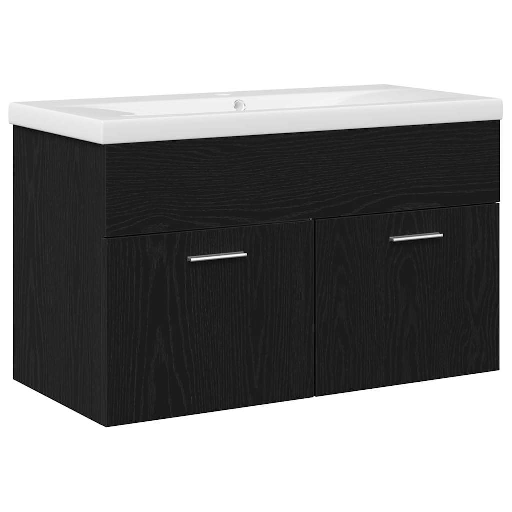 Spülenschrank mit Tür Schwarz Eichen-Optik 80 x 38.5 x 46 cm