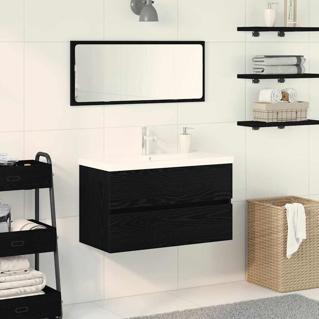 Waschbeckenunterschrank mit Tür Schwarze Eiche 80 x 39 x 62 cm