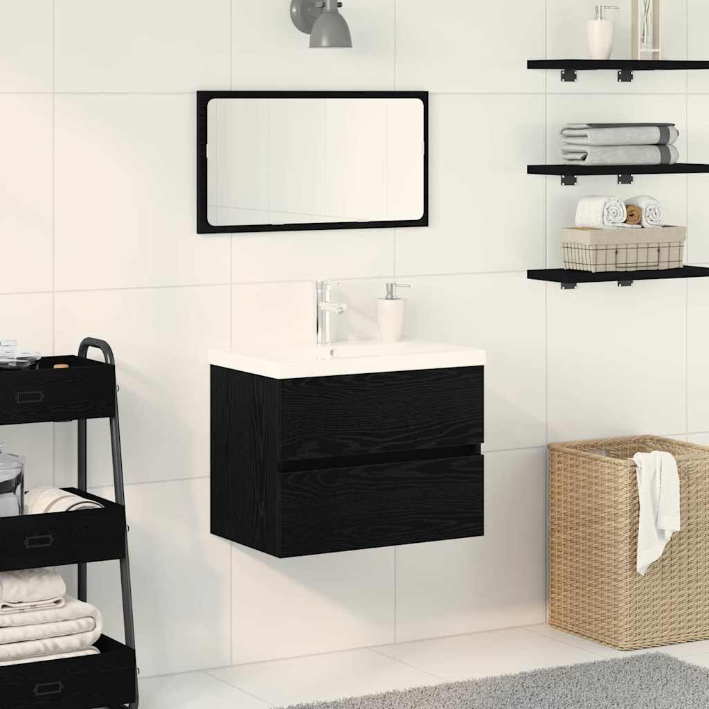 Waschbeckenschrank Schwarz Eichen-Optik 60 x 39 x 62 cm