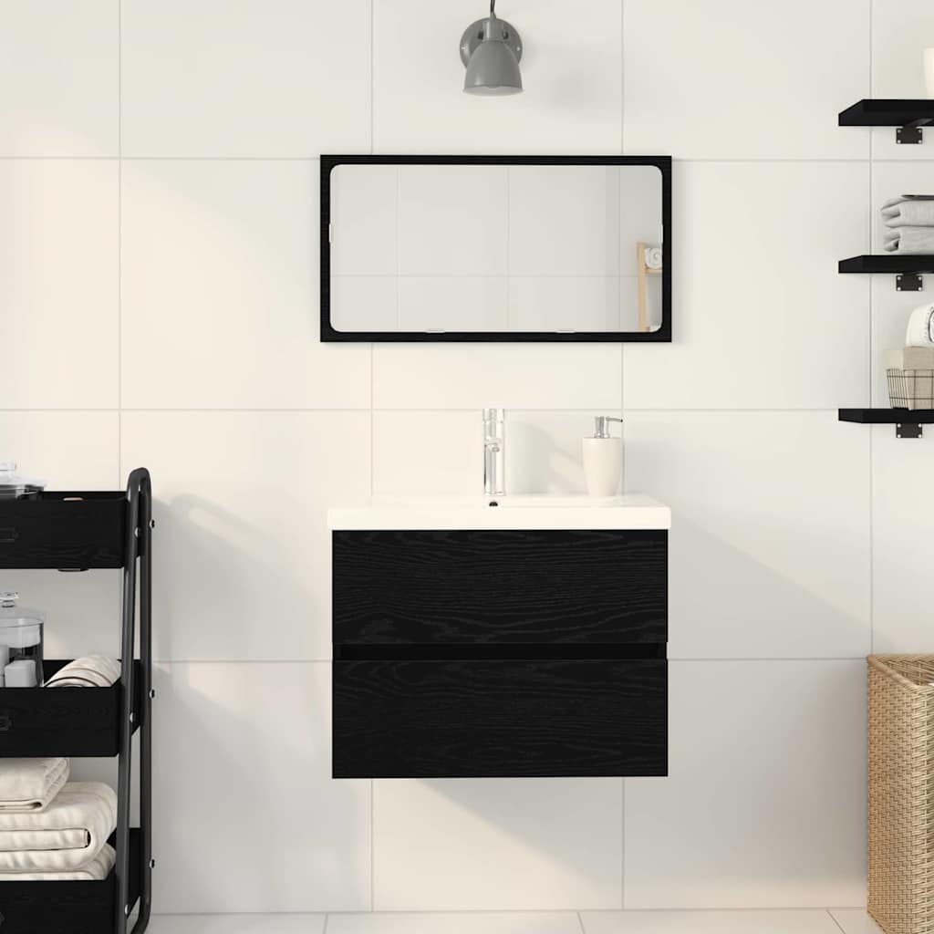 Waschbeckenschrank Schwarz Eichen-Optik 60 x 39 x 62 cm
