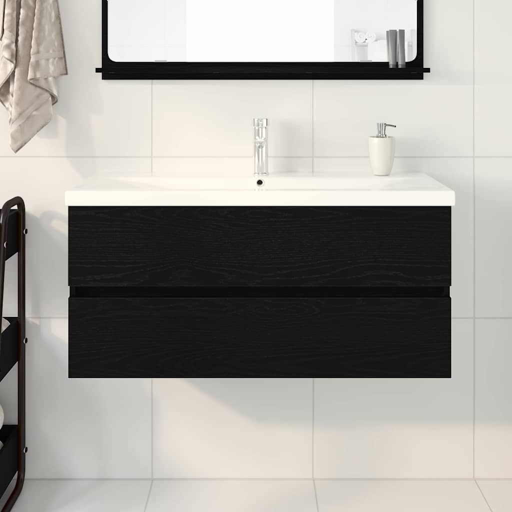 Waschbeckenunterschrank mit Tür Schwarze Eiche 100 x 39 x 62 cm