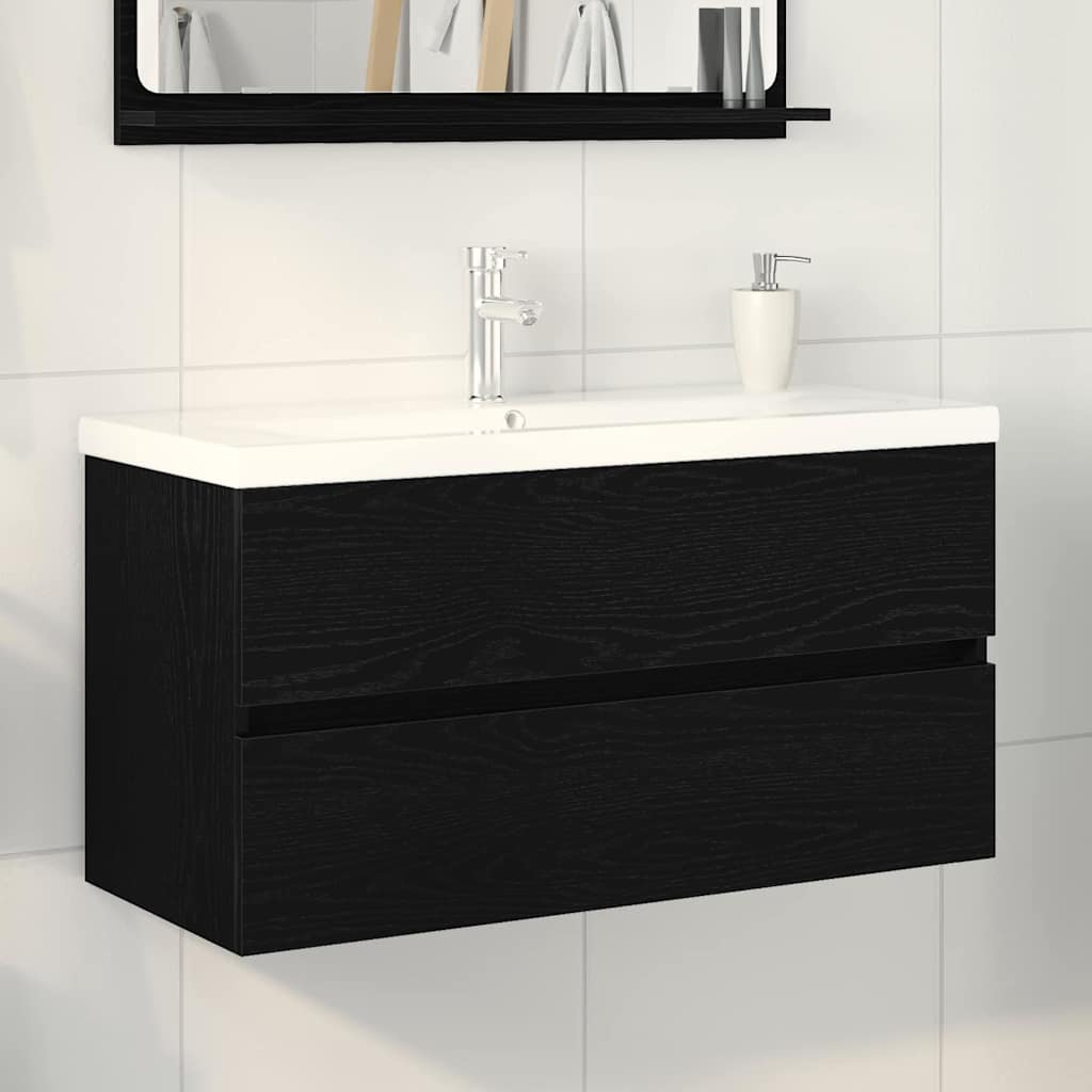 Waschbeckenschrank Schwarz Eichen-Optik 90 x 39 x 62 cm