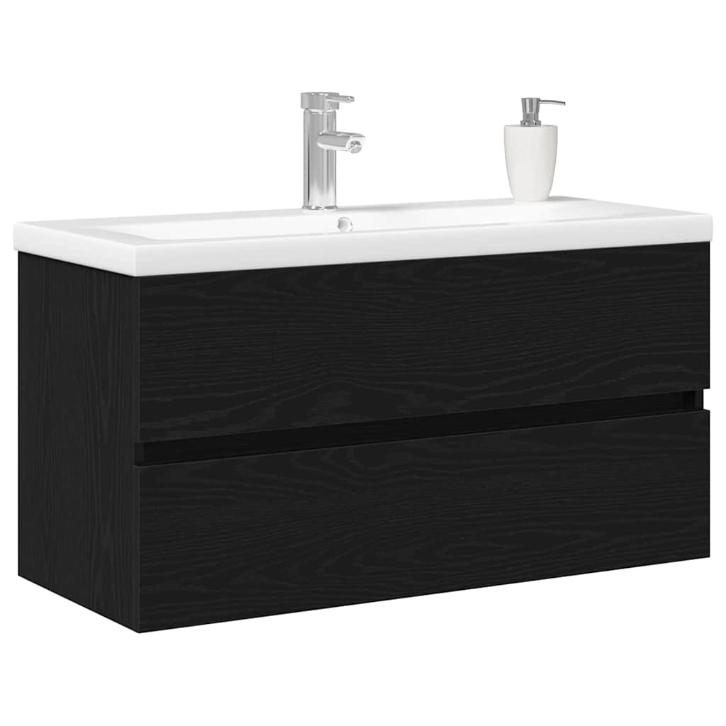 Waschbeckenschrank Schwarz Eichen-Optik 90 x 39 x 62 cm