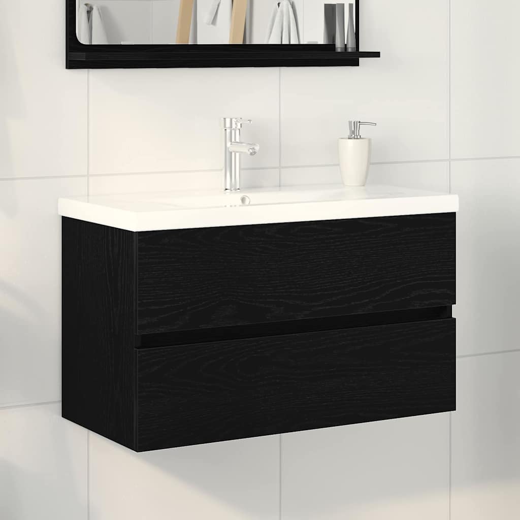 Waschbeckenschrank Schwarz Eichen-Optik 80 x 39 x 62 cm