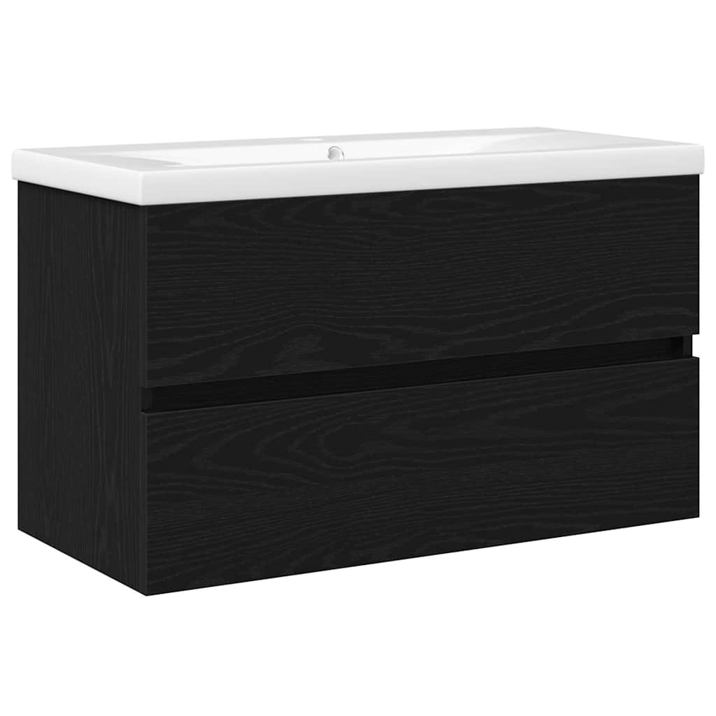 Waschbeckenschrank Schwarz Eichen-Optik 80 x 39 x 62 cm