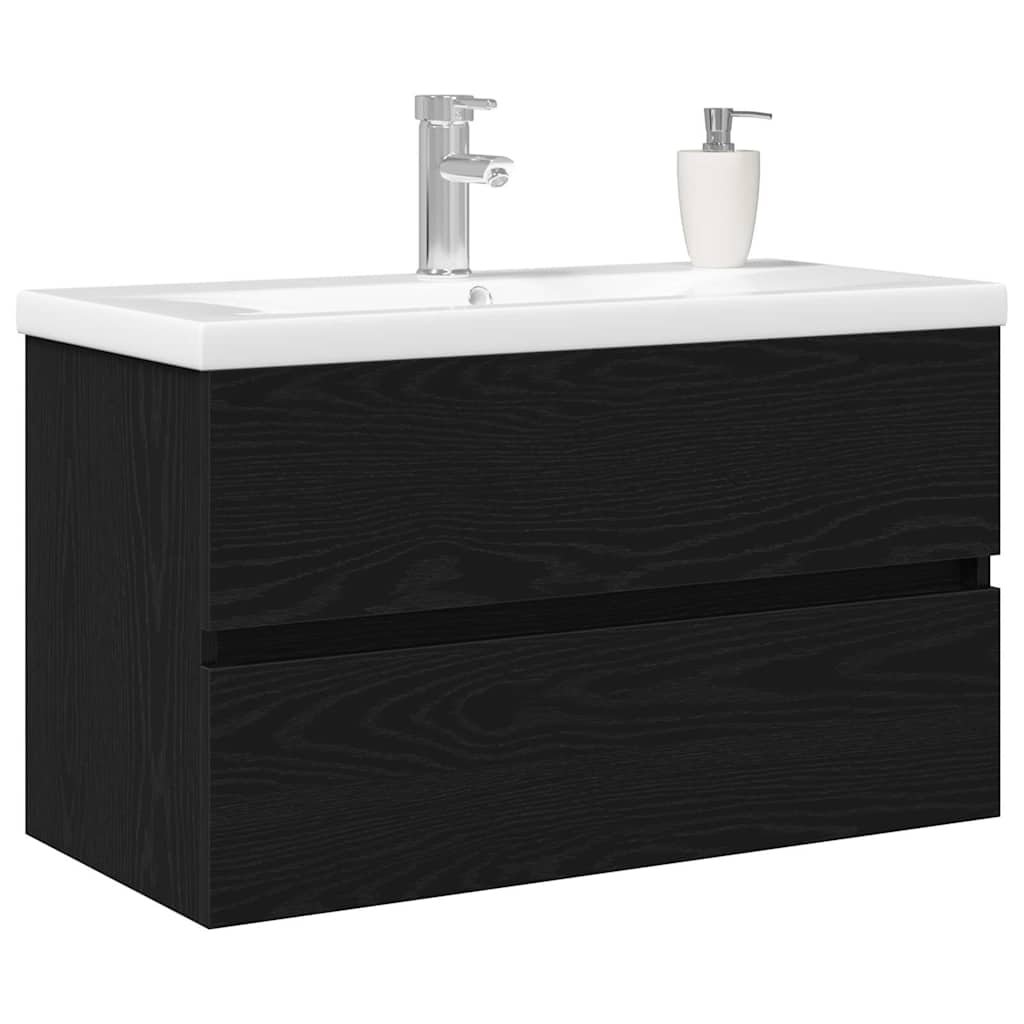 Waschbeckenschrank Schwarz Eichen-Optik 80 x 39 x 62 cm