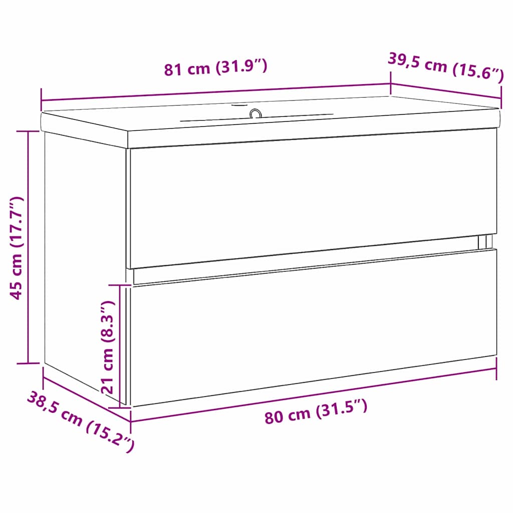 Waschbeckenschrank Schwarz Eichen-Optik 80 x 39 x 62 cm