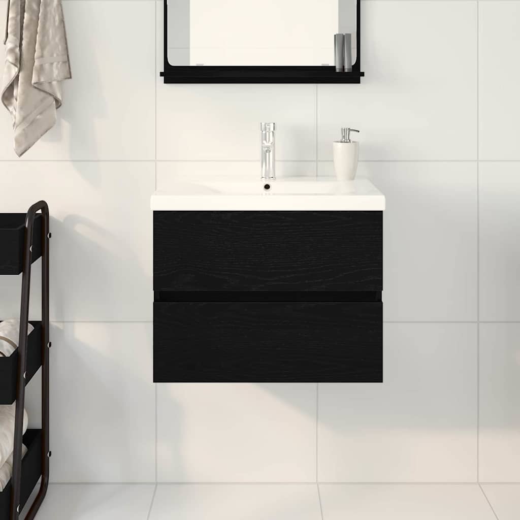 Waschbeckenunterschrank mit Tür Schwarze Eiche 60 x 39 x 62 cm