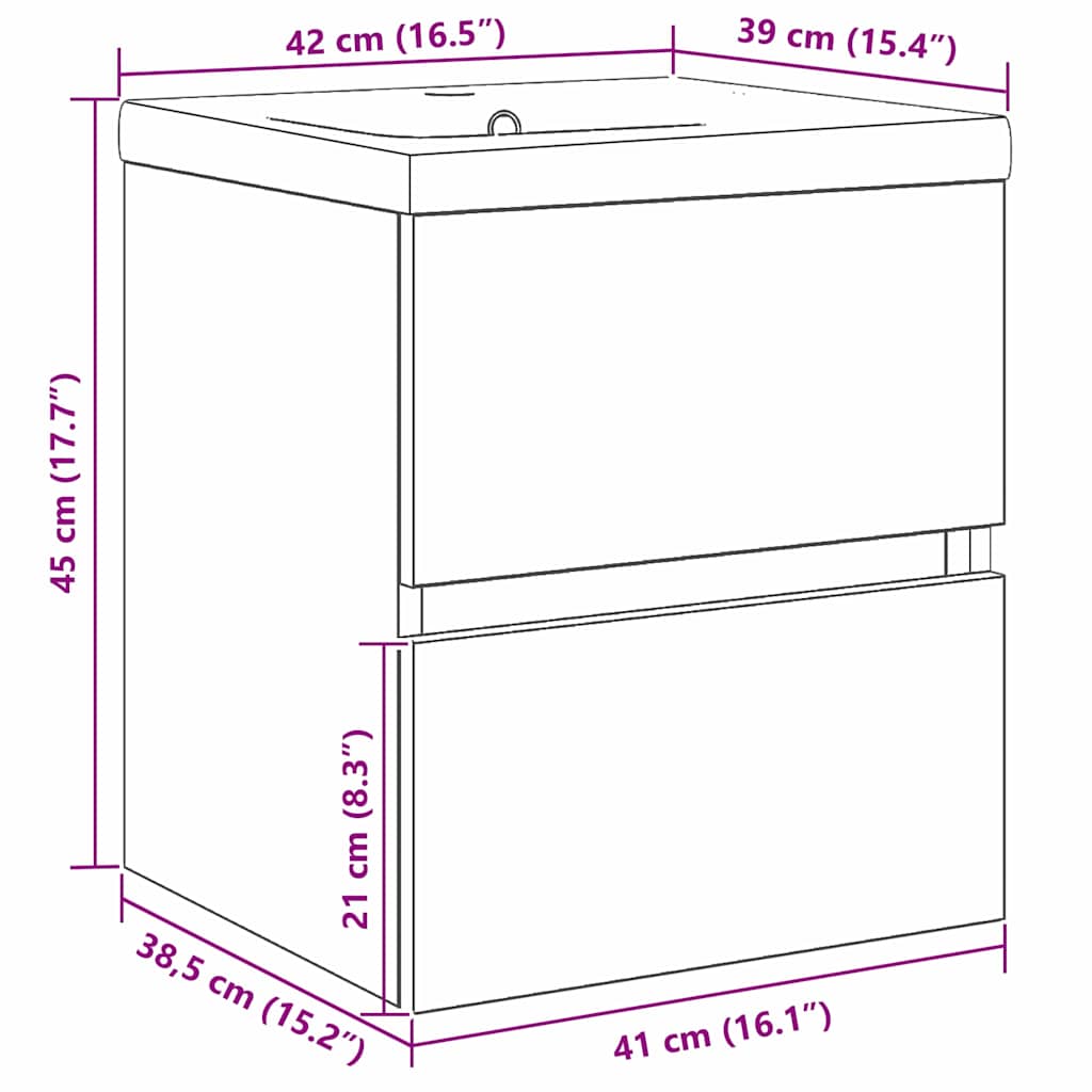 Waschbeckenunterschrank mit Tür Schwarze Eiche 41 x 39 x 62 cm