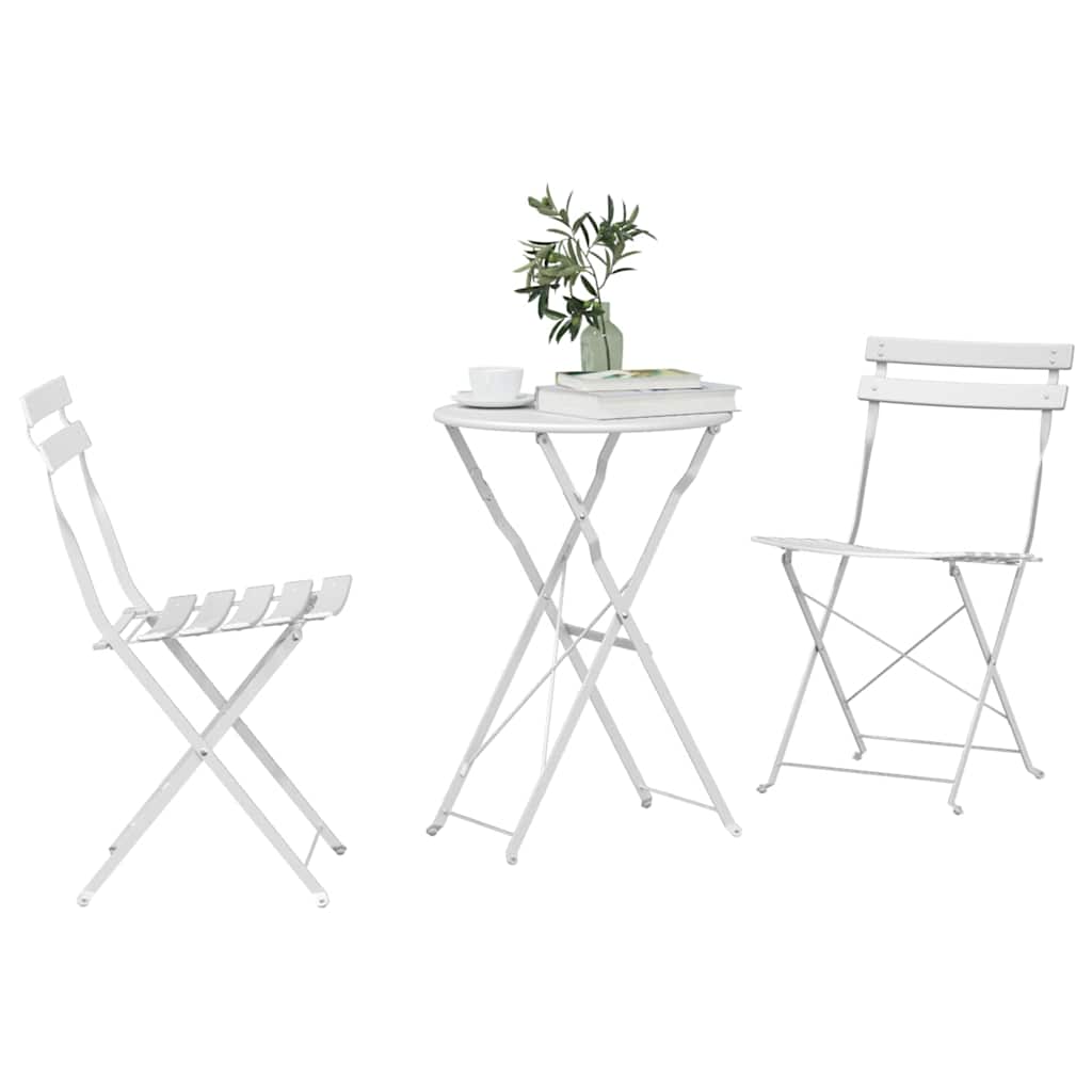 Klapp Bistro Set 3 Stk. Weiß Stahl