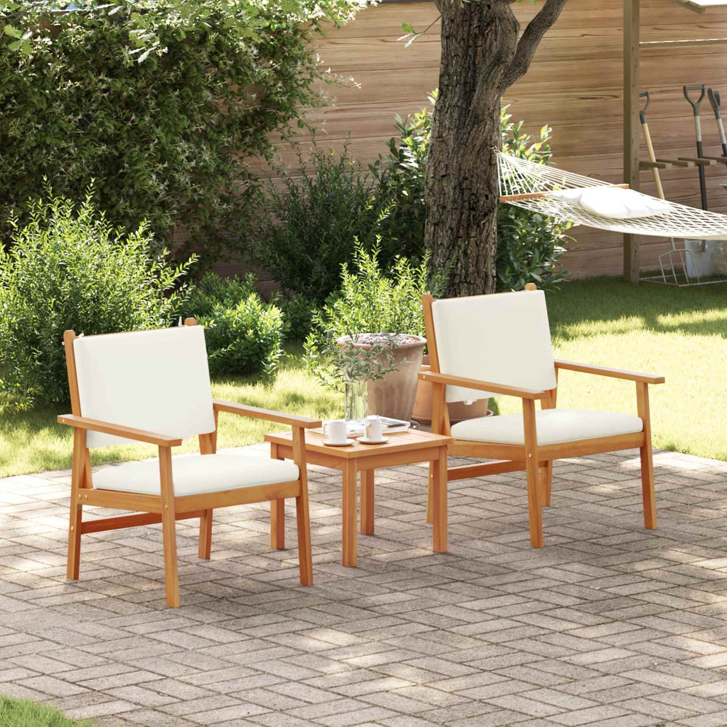 Gartensofa-set 3 stk. 2-Sitzanzahl Cremeweiß Massivholz Akazie