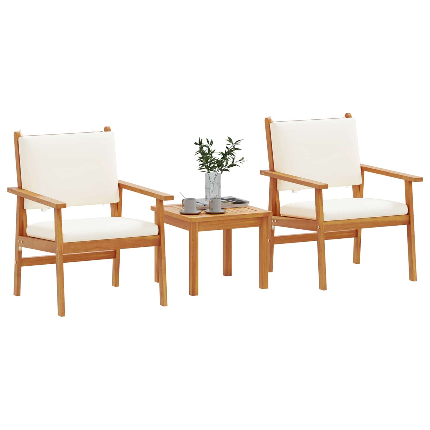 Gartensofa-set 3 stk. 2-Sitzanzahl Cremeweiß Massivholz Akazie