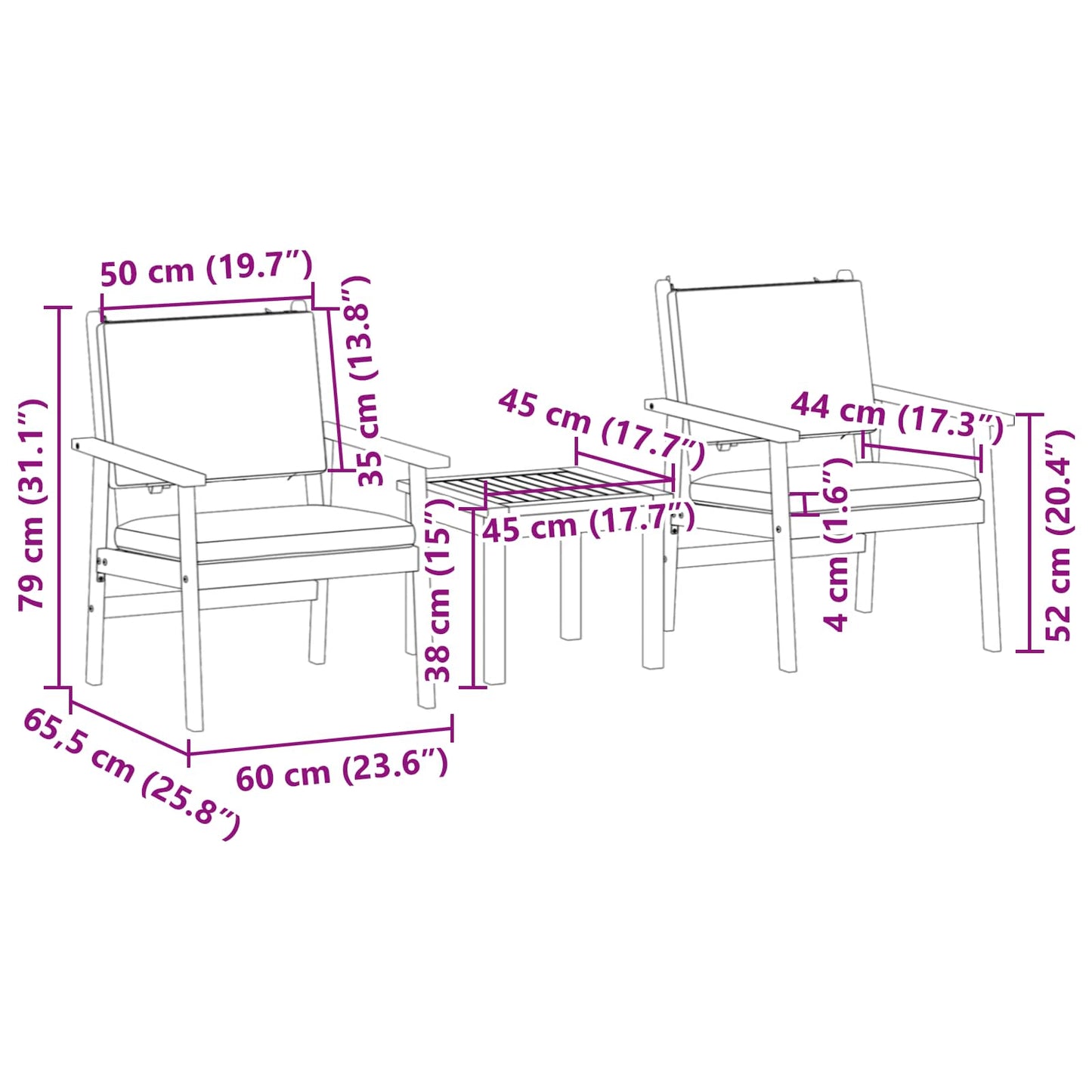 Gartensofa-set 3 stk. 2-Sitzanzahl Cremeweiß Massivholz Akazie