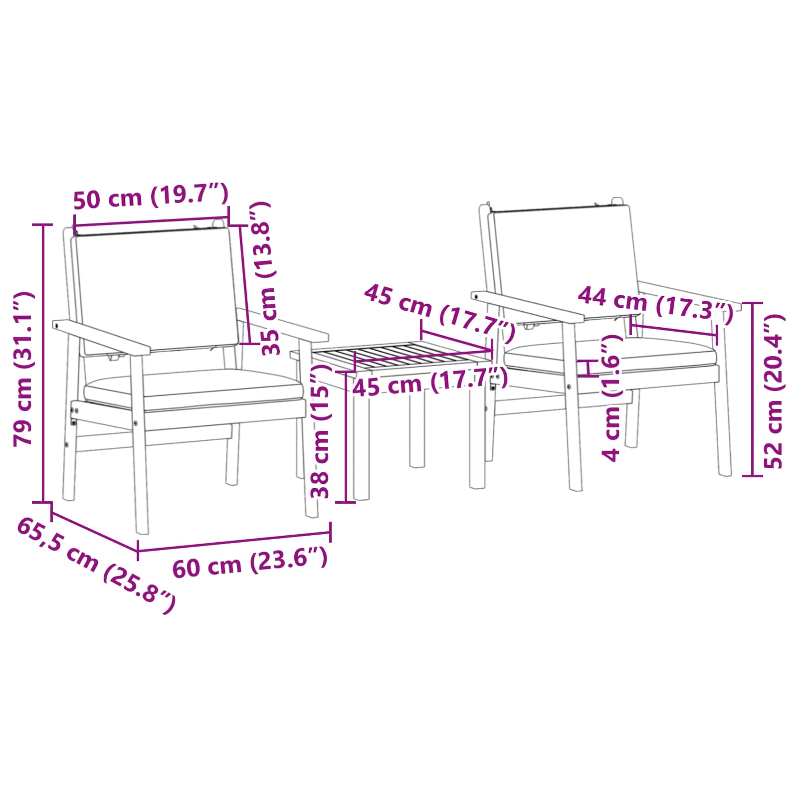 Gartensofa-set 3 stk. 2-Sitzanzahl Cremeweiß Massivholz Akazie