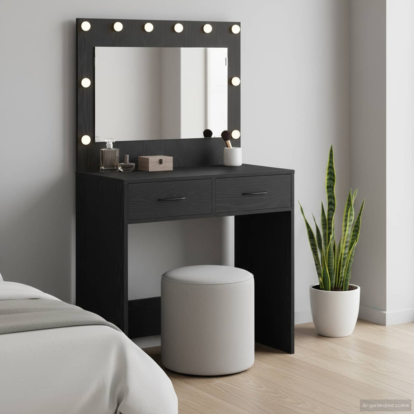 Schminktisch Schwarz Eichen-Optik 78,5 x 41 x 135 cm