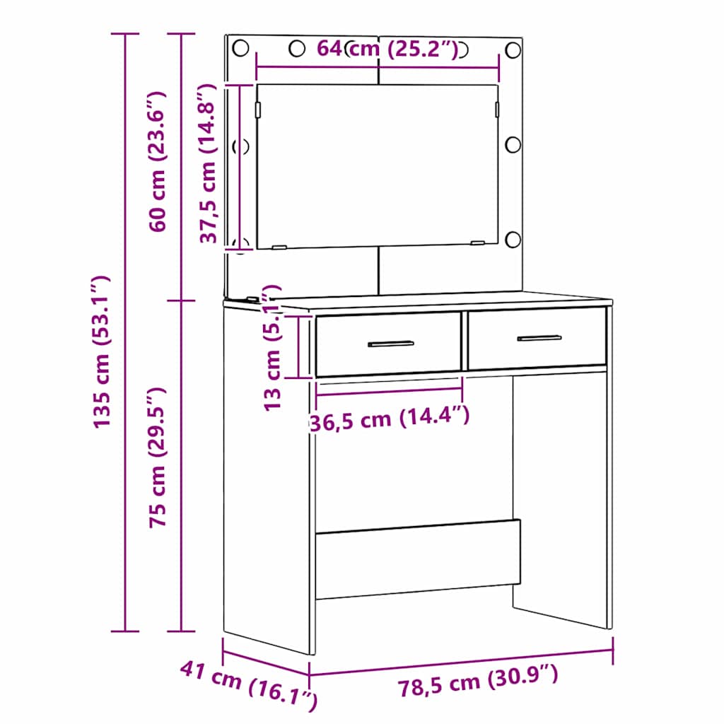 Schminktisch Schwarz Eichen-Optik 78,5 x 41 x 135 cm