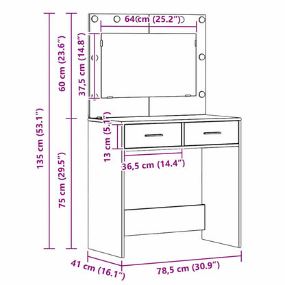 Schminktisch Schwarz Eichen-Optik 78,5 x 41 x 135 cm