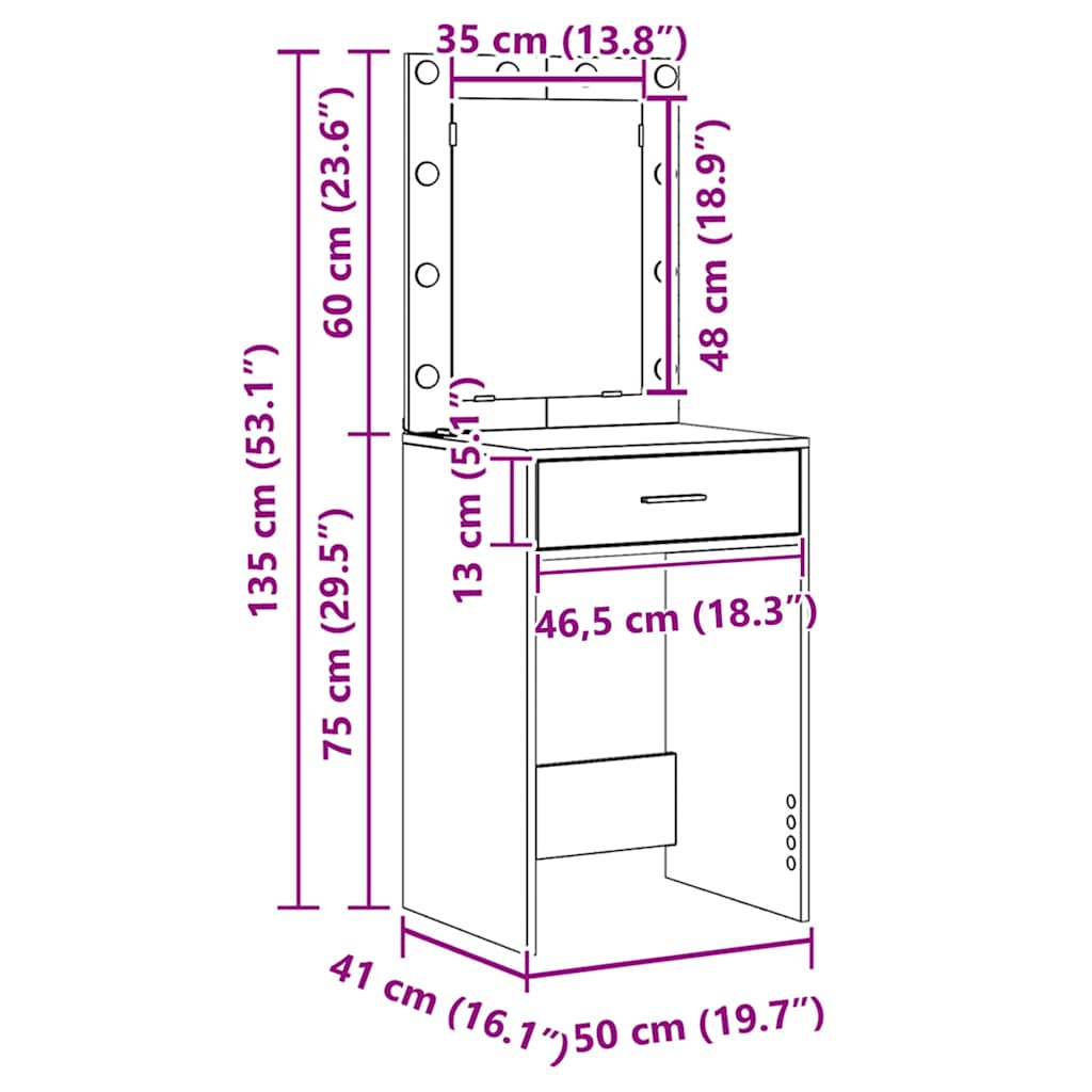 Schminktisch Weiß 50 x 41 x 135 cm Holzwerkstoff