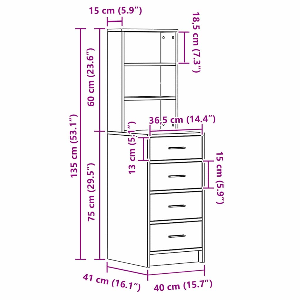 Hochboard Weiß 40 x 41 x 135 cm Holzwerkstoff