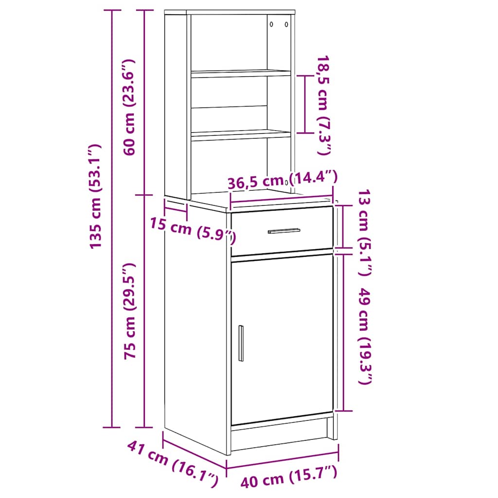 Highboard Beton Grau 41 x 40 x 135 cm Holzwerkstoff