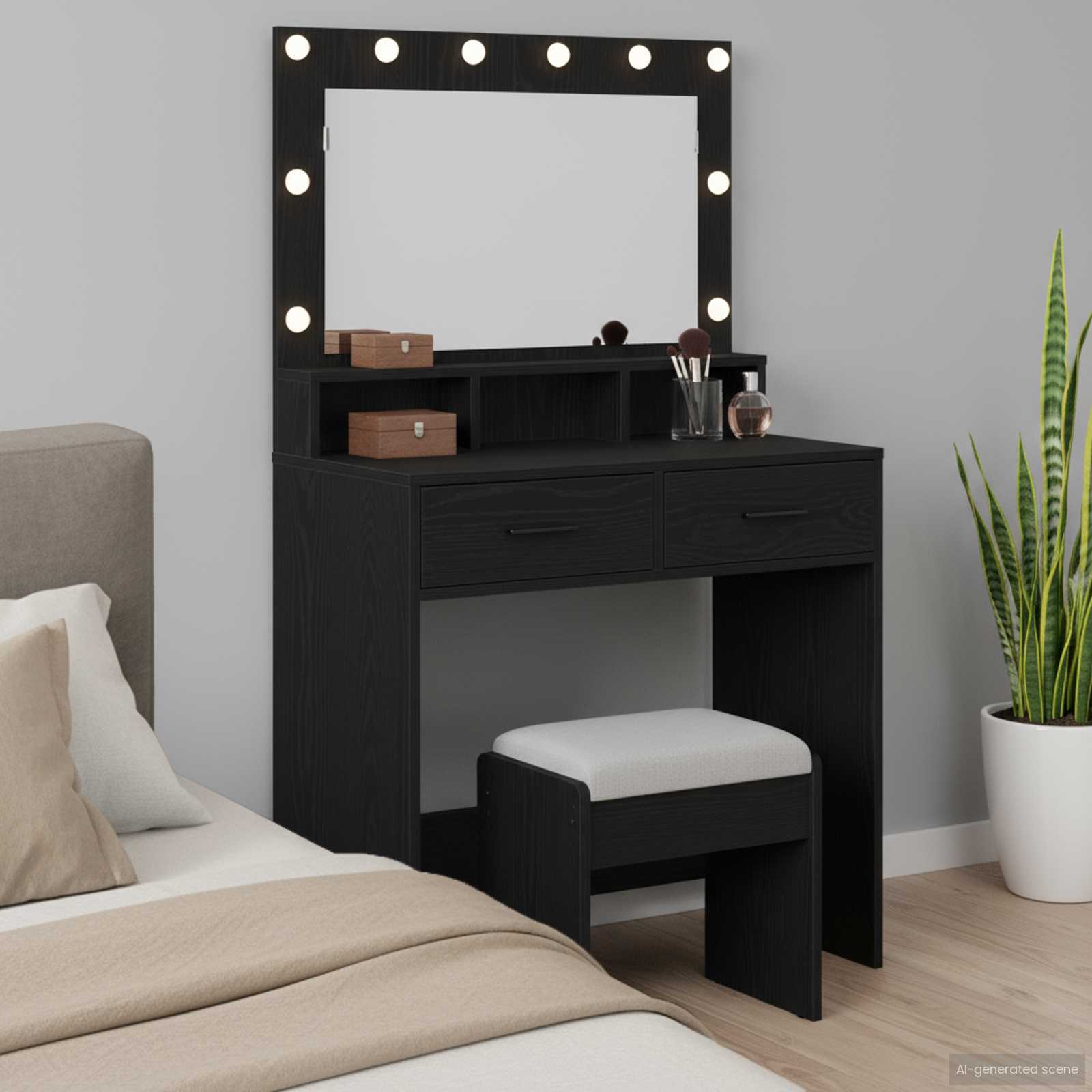 Schminktisch Schwarz Eichen-Optik 79 x 41 x 135 cm