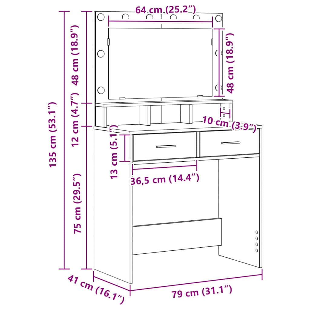Schminktisch Graues Sonoma 79 x 41 x 135 cm Holzwerkstoff