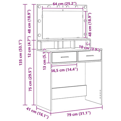 Schminktisch Altholz 79 x 41 x 135 cm Holzwerkstoff