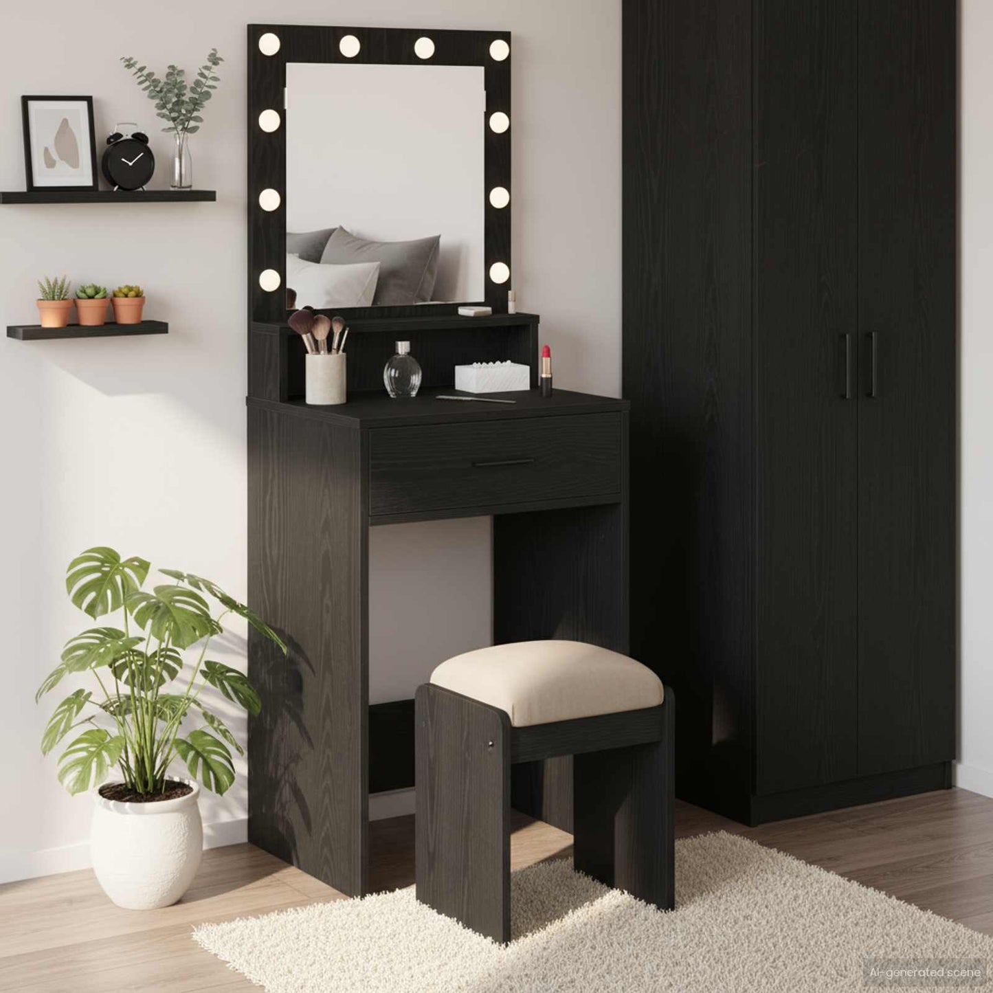 Schminktisch Schwarz Eichen-Optik 50 x 41 x 135 cm