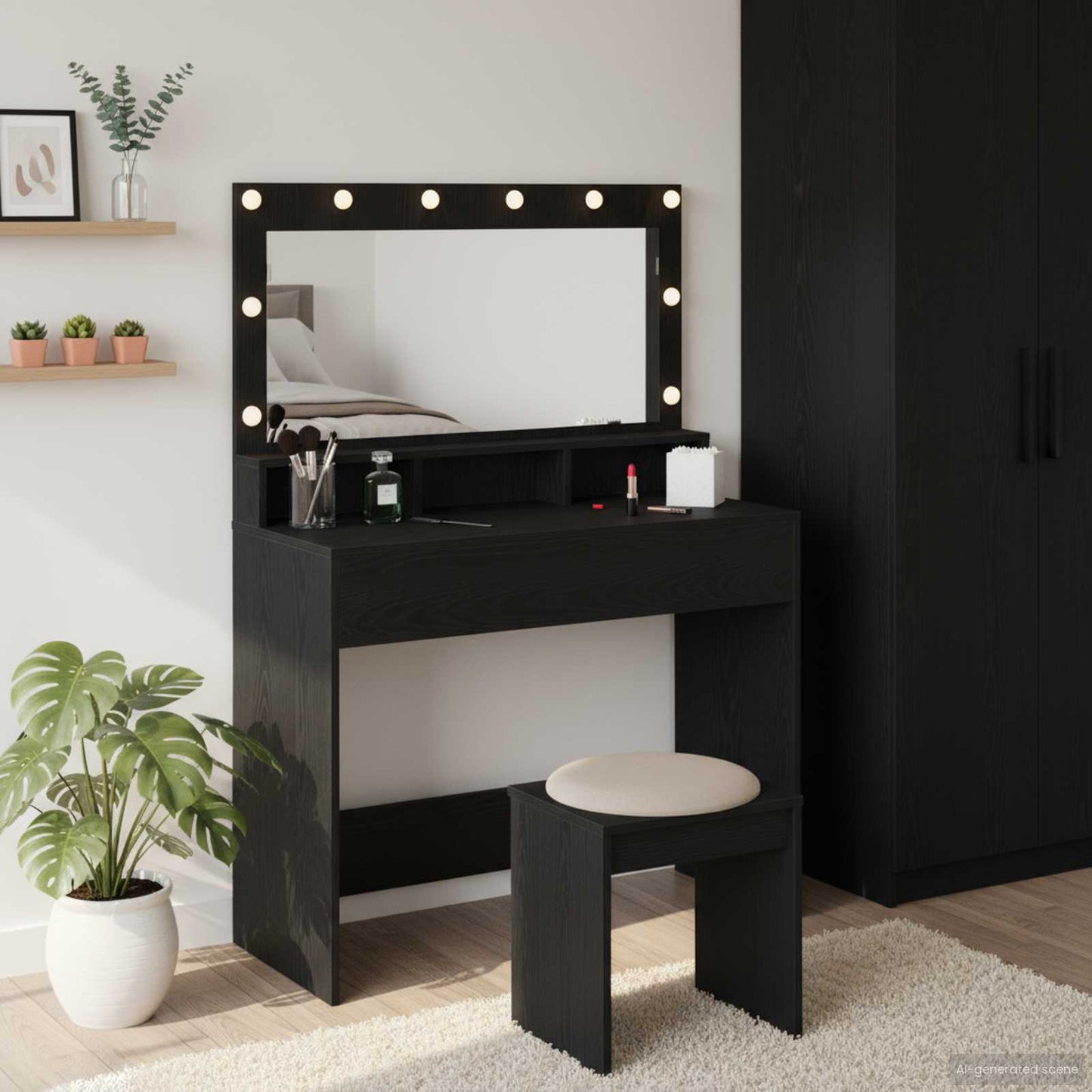 Schminktisch Schwarz Eichen-Optik 100 x 41 x 135 cm