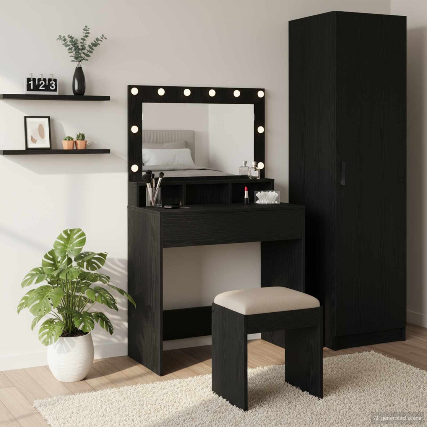 Schminktisch Schwarz Eichen-Optik 75,5 x 41 x 135 cm