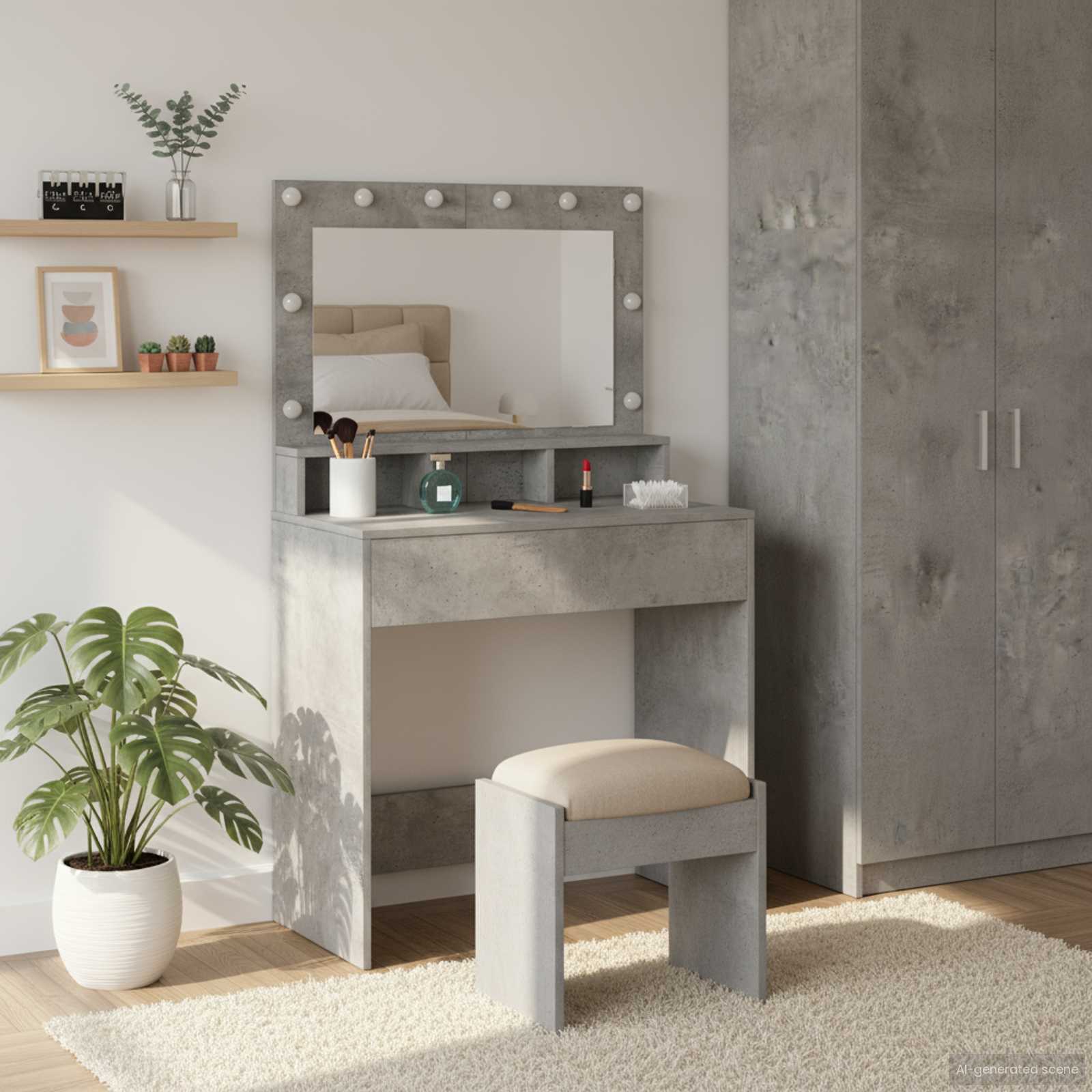 Schminktisch Beton Grau 78,5 x 41 x 135 cm Holzwerkstoff