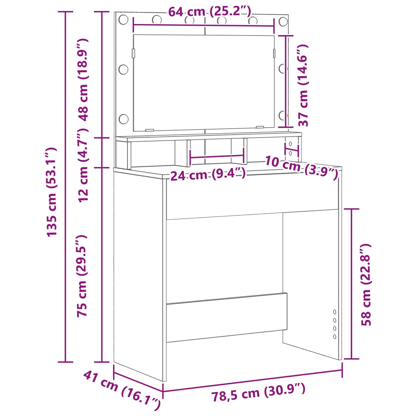 Schminktisch Beton Grau 78,5 x 41 x 135 cm Holzwerkstoff