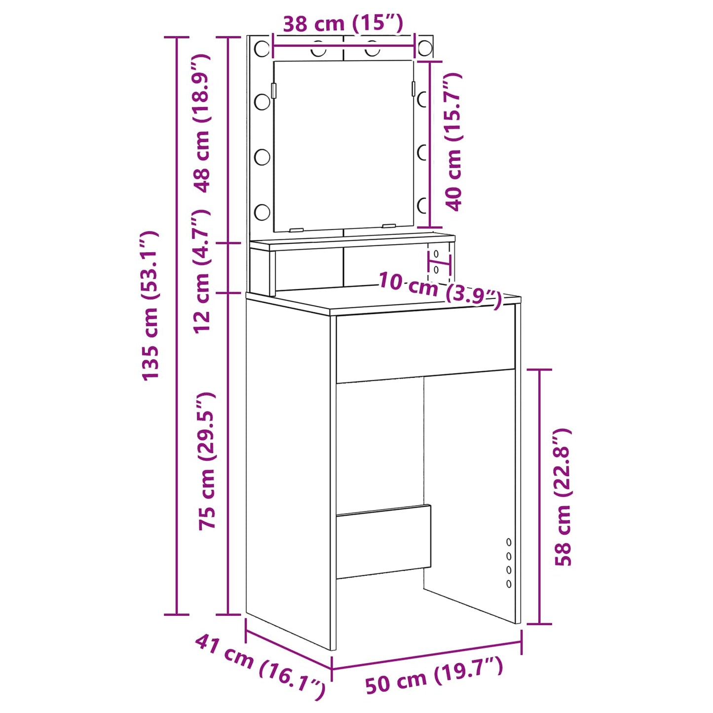 Schminktisch Weiß 50 x 41 x 135 cm Holzwerkstoff