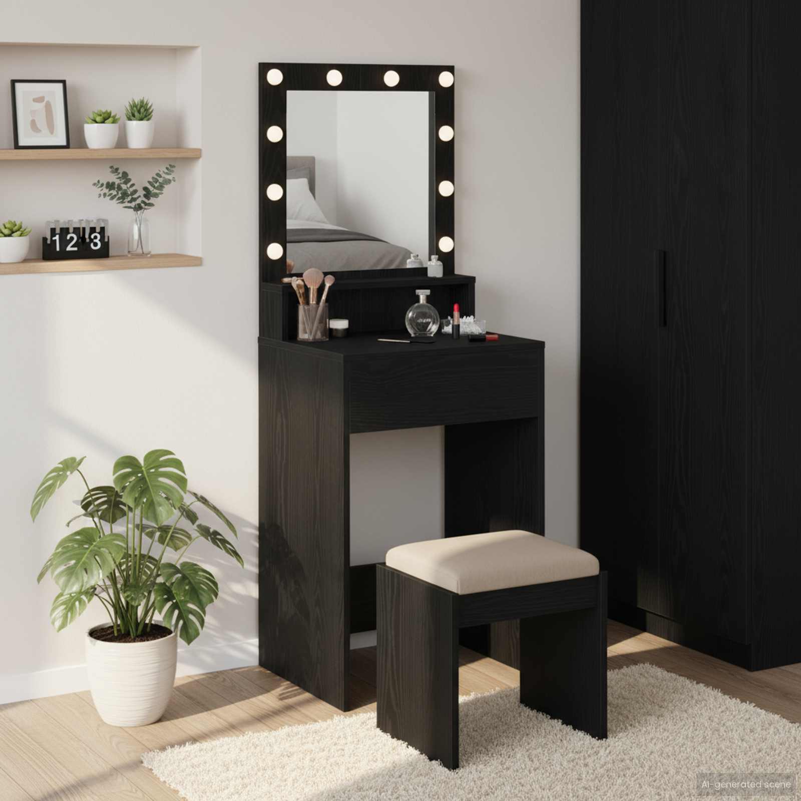 Schminktisch Schwarz Eichen-Optik 50 x 41 x 135 cm