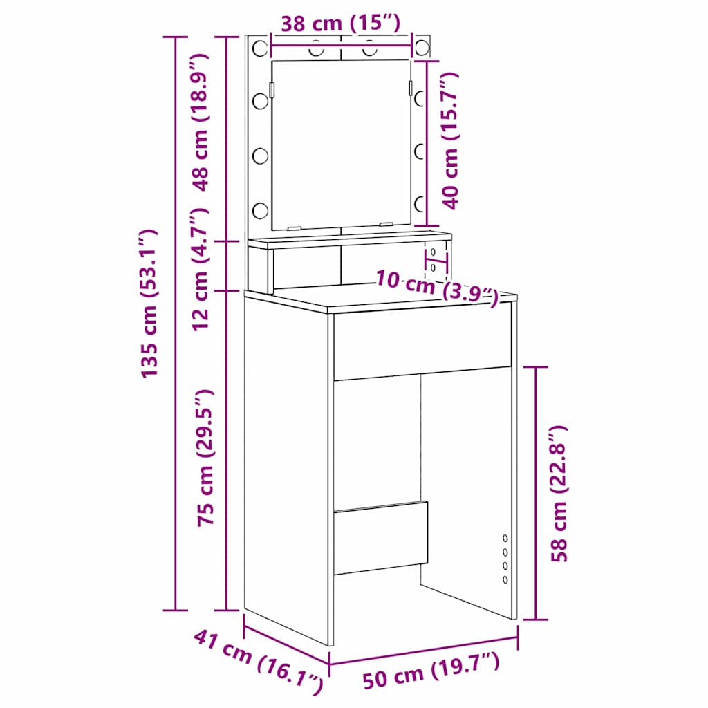 Schminktisch Sonoma-Eiche 50 x 41 x 135 cm Holzwerkstoff