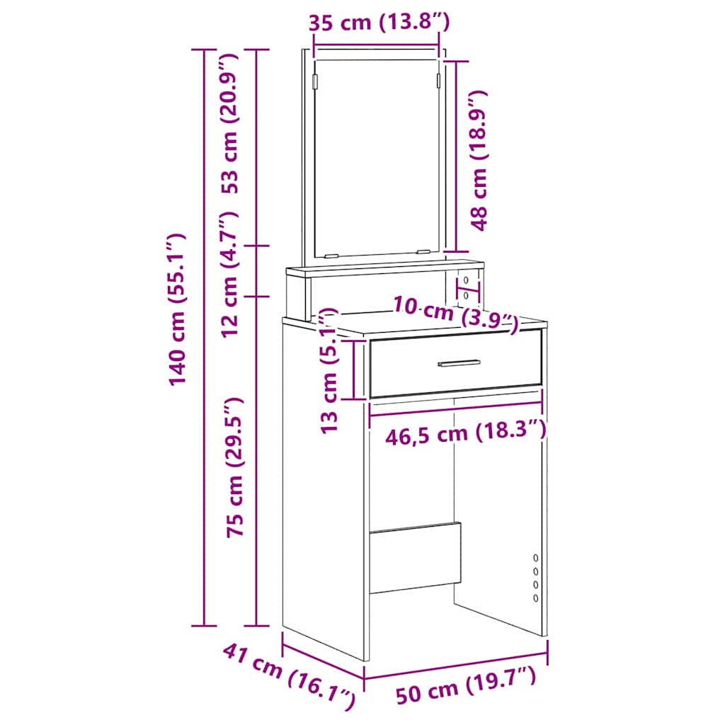 Schminktisch Graues Sonoma 50 x 41 x 140 cm Holzwerkstoff
