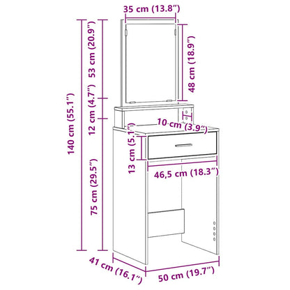 Schminktisch Graues Sonoma 50 x 41 x 140 cm Holzwerkstoff
