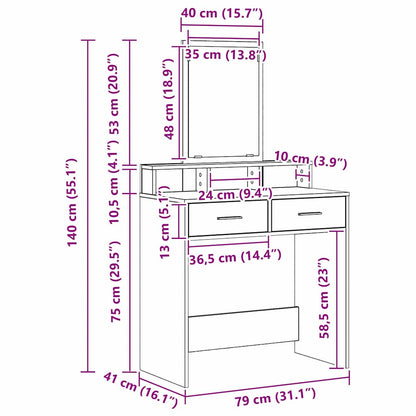 Schminktisch Geräucherte Eiche 79 x 41 x 140 cm Holzwerkstoff